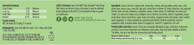 Taste of the Wild Rocky Mountain Feline Recipe with Salmon & Venison in Gravy Canned Cat Food, 3-oz can, Case of 24