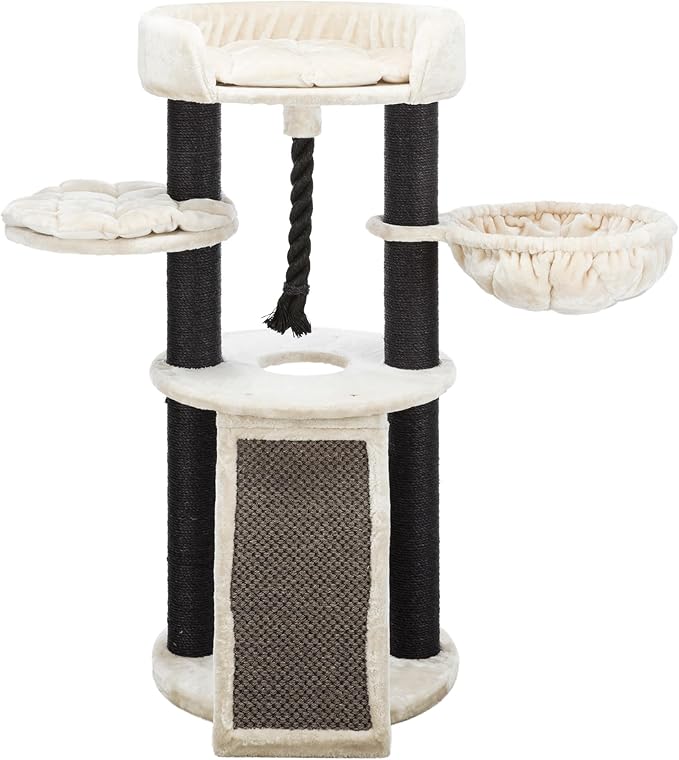 TRIXIE Bovina Cat Tower for Large Cats, Hammock, Climbing Ramp, Sturdy Play Rope, Padded Platforms 55.5 in. Tall