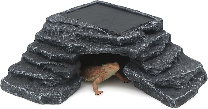 AQUA KT Reptile Basking Platform with Climbing Ramp Ledge Turtle Dock Resting Rock for Bearded Dragon Leopard Crested Gecko Lizard Hide Cave Amphibian Decoration