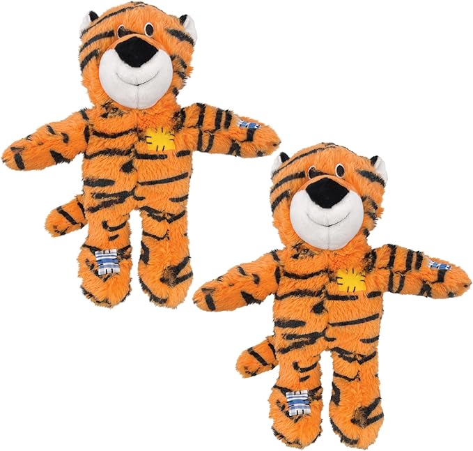 KONG Wild Knots Dog Toys – 2 Pack – Durable Plush Dog Toy with Internal Knotted Rope & Squeaker (Tiger, Medium/Large)