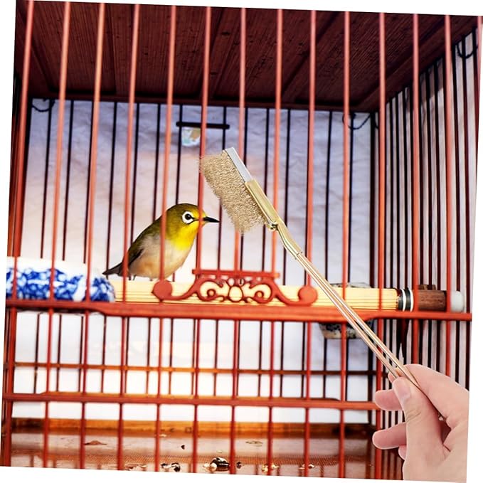 Garneck 1set Bird Cage Cleaner Brush Handle Steel Bristles for Thorough Cleaning of Nests Feeders and Accessories for Parrots and Animals