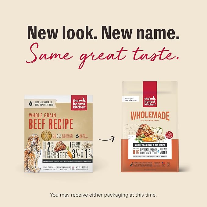 The Honest Kitchen Human Grade Wholemade™ Dehydrated Dog Food, Whole Grain Beef & Oat Dog Food, 2 lb Bag