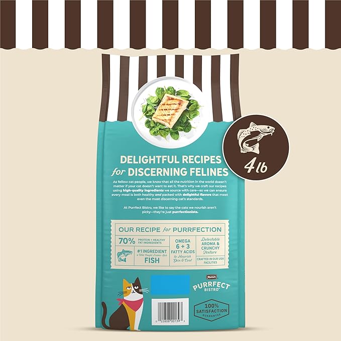 Merrick Purrfect Bistro Grain Free Wild-Caught Ocean Whitefish and Spinach Recipe Natural Dry Cat Food for Adult Cats, High Protein, Outdoor or Indoor Cat Food - 4 lb. Bag