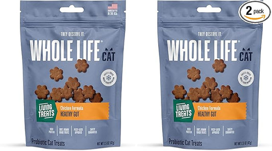 Whole Life Pet Living Treats for Cats – Healthy Gut with Chicken and Yogurt – Human Grade, Probiotics, Easy Digestion, Sensitive Stomachs - Made in The USA (Pack of 2)