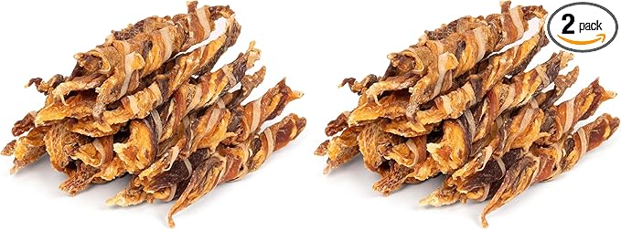 MON2SUN Dog Treats, Triple Flavor Jerky Twist Sticks, 5-7 Inch Chicken Duck and Codfish Sticks Chews for Small Dogs, Healthy Snacks, 17.64 oz (25 Count-Pack of 2)
