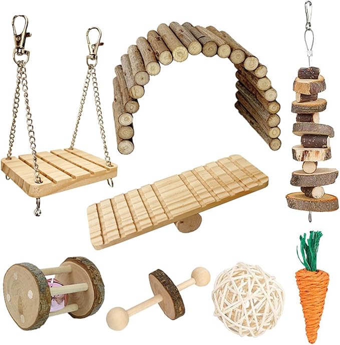 8PCS Hamster Swing Bridge Toy Parrot Cage Hanging Grinding Toy Birdcage Accessories Small Animal Entertainment Toy