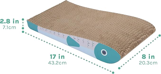 Kitty City 2‑Pack Fish Corrugate Cat Scratcher Pads - Horizontal Nail Filing Scratch Mat, Durable Couch Lounger Bed Alternative, Cat Scratch Toy, Kitty Enrichment & Play, 17” x 8” Each