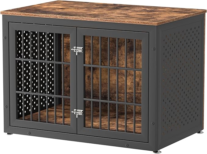 rehomerance 38" Heavy Duty Dog Crate Furniture for Large and Medium Dogs,Wooden Metal Kennel for High Anxiety Dogs, Chew Proof Pet Cage Indoor, Decorative Dog Kennel End Table