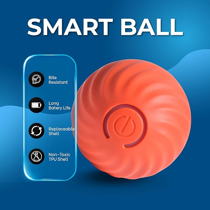 Interactive Pet Toy Ball - Smart Rolling Ball for Dogs & Cats, Moving Vibrating Electric Dog Ball Toy, Perfect for Small Pets, Puppy Toys for Enrichment and Fun, 2.6 Inch Diameter, Orange