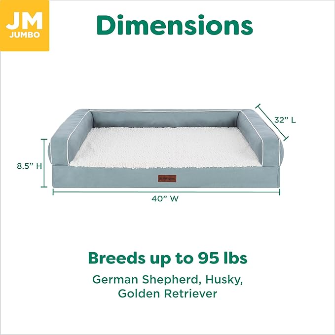 Furhaven Orthopedic Dog Sofa Bed – Memory Foam Couch with Bolsters, Textured Plush & Water-Resistant Cover, Washable Cover, Joint Support - Riverway, Jumbo