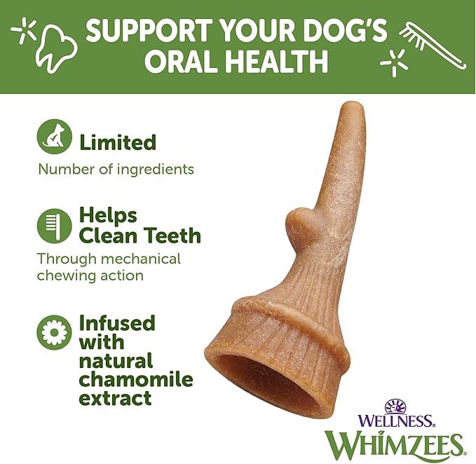 Wellness WHIMZEES Antler Occupy Dog Dental Treat, Chews, Freshens Breath, Small Size, 12.7 oz Bag, 24 Count