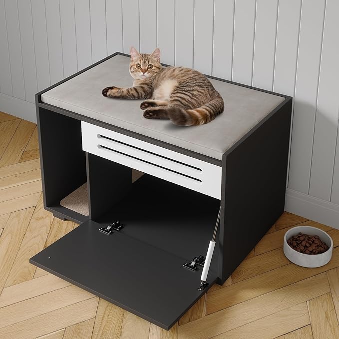Garvee Cat Litter Box Enclosure Furniture Wooden Hidden Litter Box Cabinet Dog Proof Cat Washroom Kitty House with Vent Door