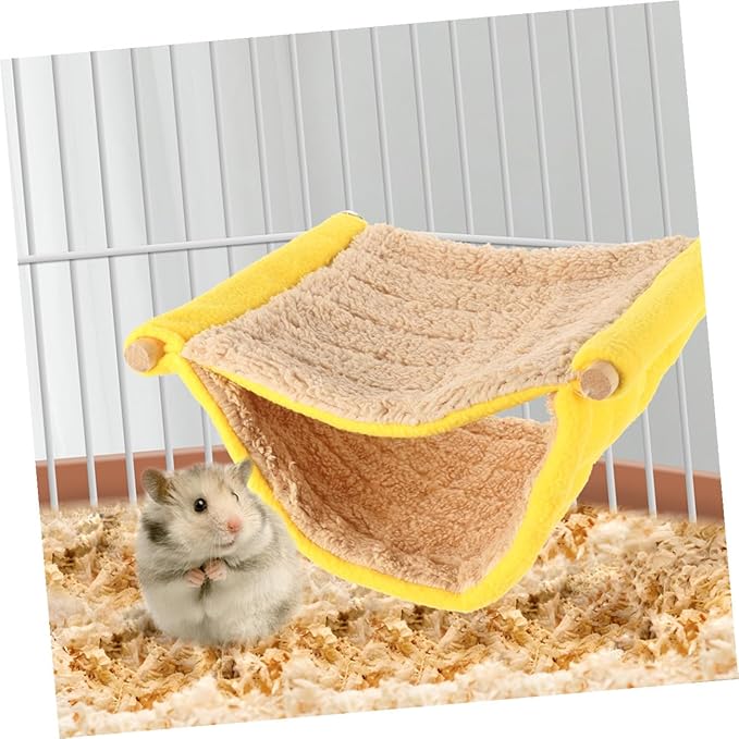 GLEAVI Double Layer Small Pet Hammock Hanging Bed Soft Plush Swing Cave for Hamsters Ferrets Birds Cage Accessories Yellow
