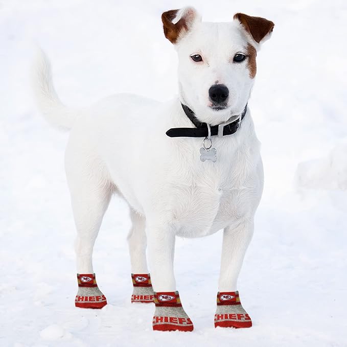 NFL Kansas City Chiefs Anti Slip Dog Socks with Elastic Ribbed Top, Size Medium/Large. Indoor/Outdoor Socks, Best Dog Paw Protector, 2 Pairs, Cool Puppy Supplies with NFL Logo of Chiefs Team