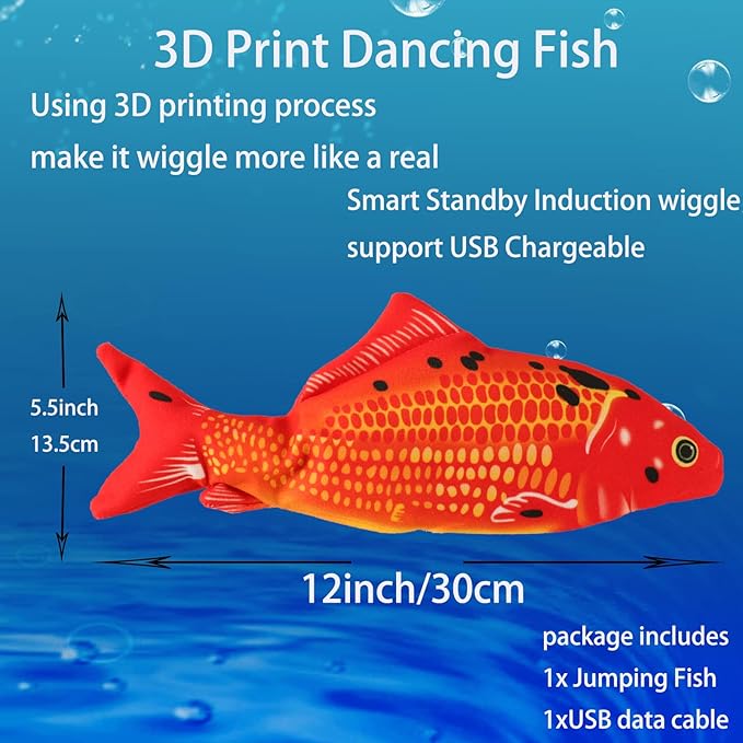 VAIZIQ Realistic Flopping Fish Dog Chew Toy - Electric Moving Interactive Pet Toy for Small Medium Dogs, Chew Rocking Toy for Indoor Outdoor Exercise