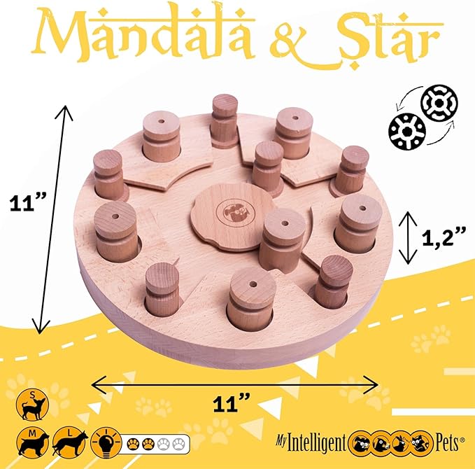MY INTELLIGENT PETS Mandala and Star - Interactive Wooden Puzzle Toy for Dogs, Brain Game for Mental Stimulation and Enrichment, Fun and Challenging Toy for Smart Pets