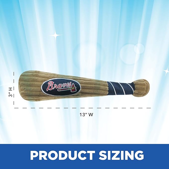 MLB Atlanta Braves Baseball Bat Toy for DOGS & CATS. Soft Corduroy Plush Dog Toy with Inner SQUEAKER, MLB Chew Toys for Dogs or Cats. Durable Fun Interactive Dog Toy with Team Names and Logo