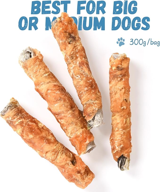 Pawmate Dog Treats Chicken Wrapped Cod Fish Skin Sticks, Healthy High Protein Omega3 Cod Twist Dog Chews Real Chicken Wrap Teeth Cleaning for Large Medium Small Breeds, 10.6 oz
