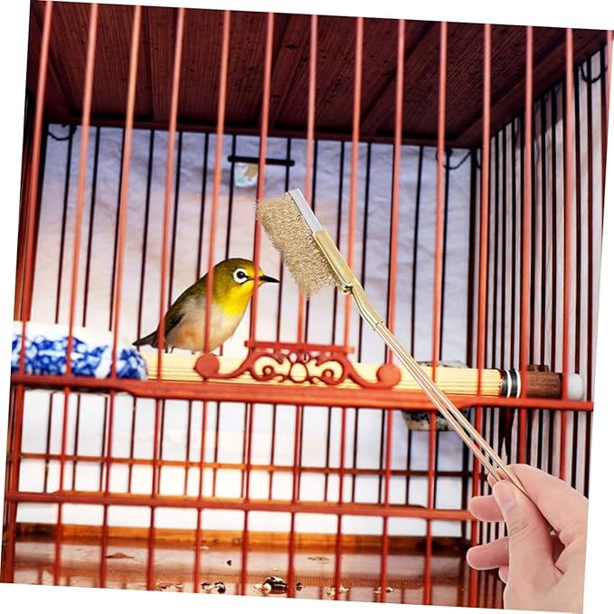 1set Bird Cage Brush Ergonomic Handle Cleaning Tool with Steel and Copper Bristles for Deep Cleaning Cages Grates Feeders and Accessories