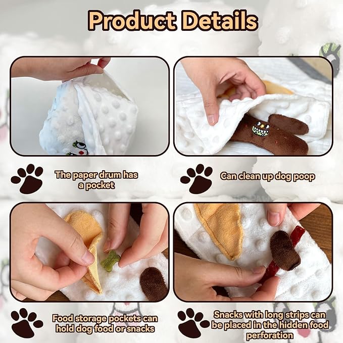 Cyrank Dog Snuffle Toy, Toilet Paper Dog Puzzle, Hide & Seek, Slow Feeder, Mental Stimulation, Medium Dogs