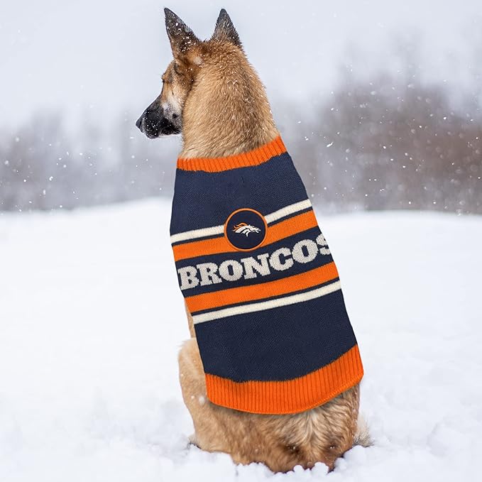 NFL Denver Broncos Dog Sweater, Size Extra Large. Warm and Cozy Knit Pet Sweater with NFL Team Logo, Best Puppy Sweater for Large and Small Dogs