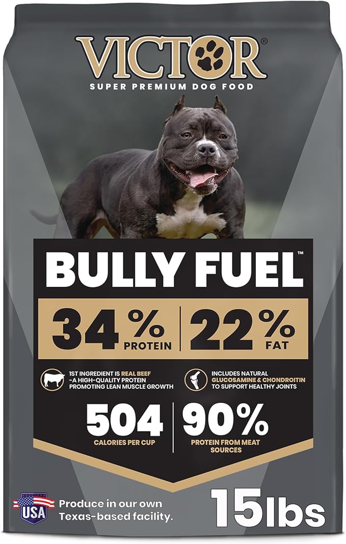 VICTOR Bully Fuel Dry Dog Food, 15 lb – Real Beef First Ingredient, High-Calorie Formula for Lean Muscle, Glucosamine & Chondroitin for Joint Health, Omega 3 & 6 for Skin & Coat