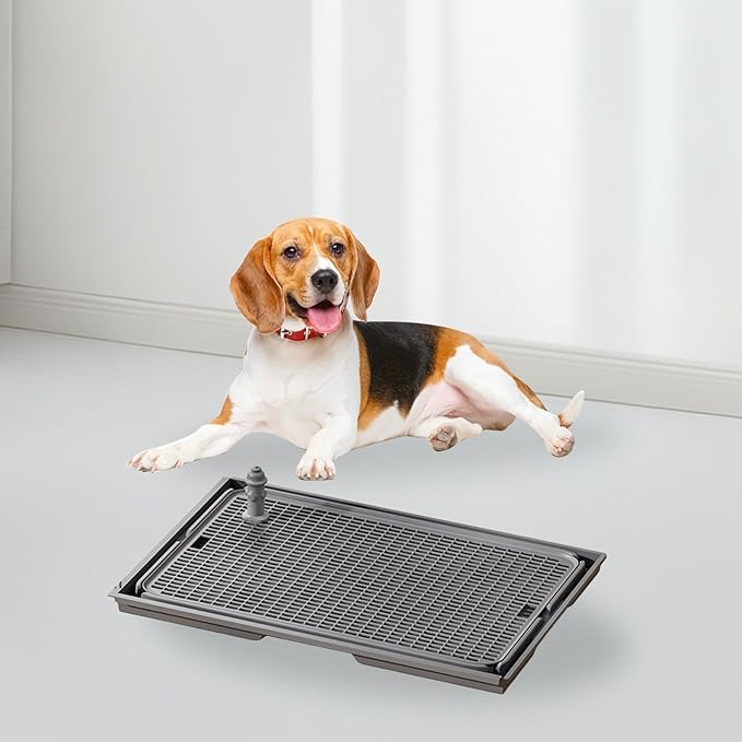 Pee Dog Toilet Pet Potty with Guide Post Anti Splashing Pet Litter Pan Leakproof Puppy Pee Pad Litter Tray Bunny Indoor, Dark Grey