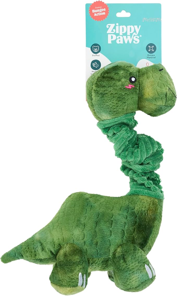 ZippyPaws Bungee Buddiez Plush Squeaky Dog Toy (Dinosaur)