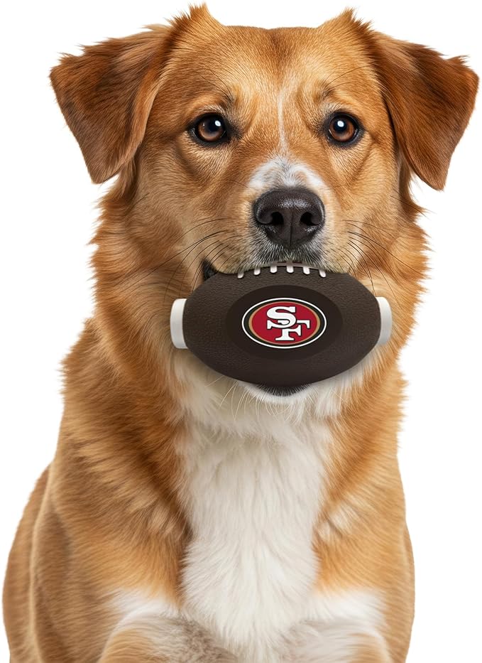 NFL San Francisco 49ers Football Treat Dispensing Toy for Dogs and Cats, Rubber Ball Pet Toy, Interactive Fun Doggie Treat Toy, Natural Rubber Feeding Toy