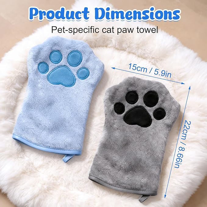 Paw Bathing Towel for Cats Puppy, Reusable Absorbent Quick-Dry Pet Grooming Towel, Soft Bath Mitt for Dirt Odor Removal, Daily Care and Travel, for Dogs & Cats (Blue)