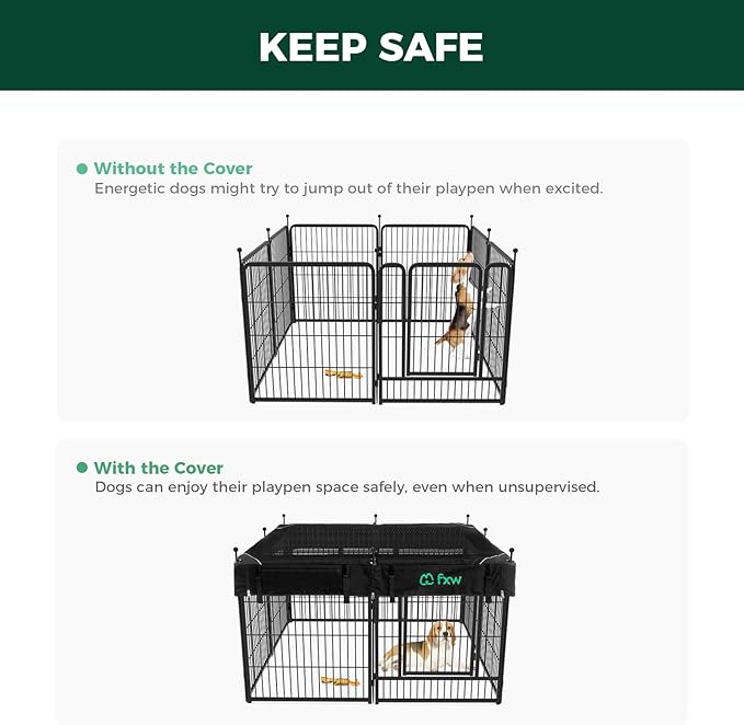 FXW Rollick Unleashed Dog Playpen for Indoor, Yard, RV Camping, 24 inch 8 Panels Dog Pen with Playpen Cover for Small and Puppy Dogs, Black│Patented