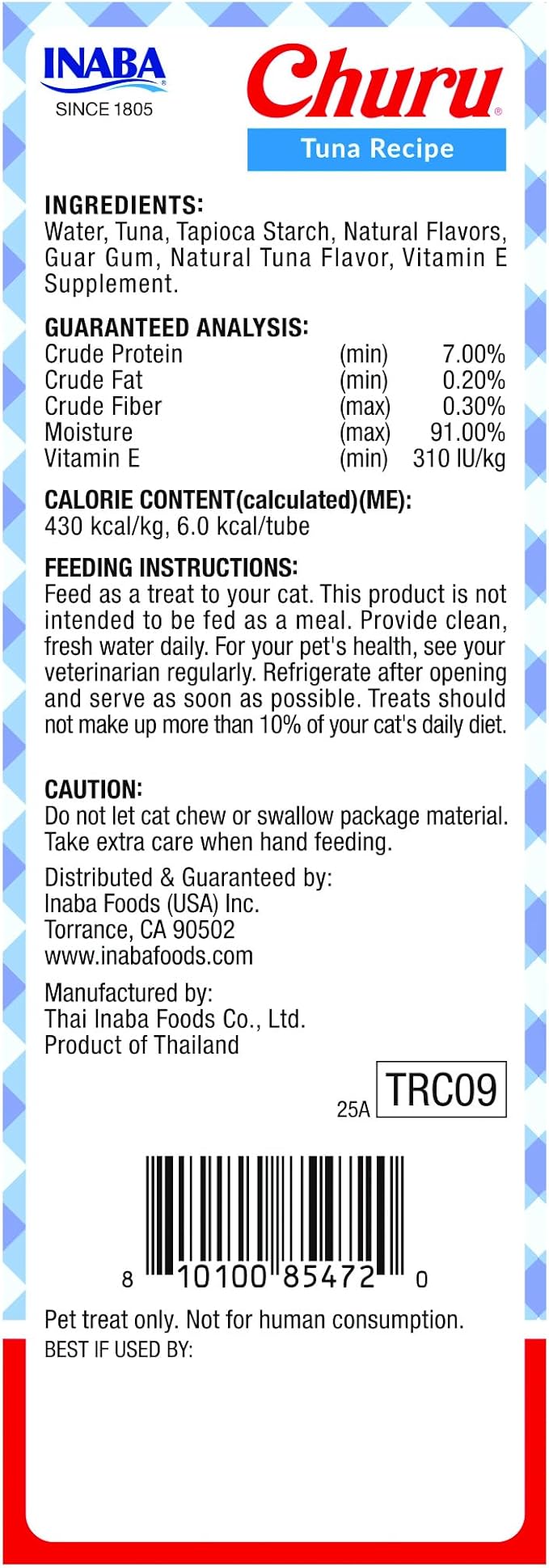 INABA Churu Lickable Purée Natural Cat Treats - Tuna Recipe, 32 Tubes (4 Boxes of 8 Tubes Each)