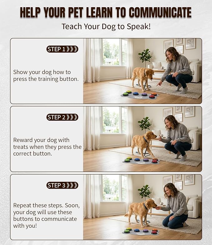 6 Piece Dog Talk Buttons, Dog Buttons for Communication with Non-Slip Mat, 30s Recordable Voice Commands To Train Pet, Dog Talking Buttons Starter Set with 48 Scene Stickers Suitable for Easy Training