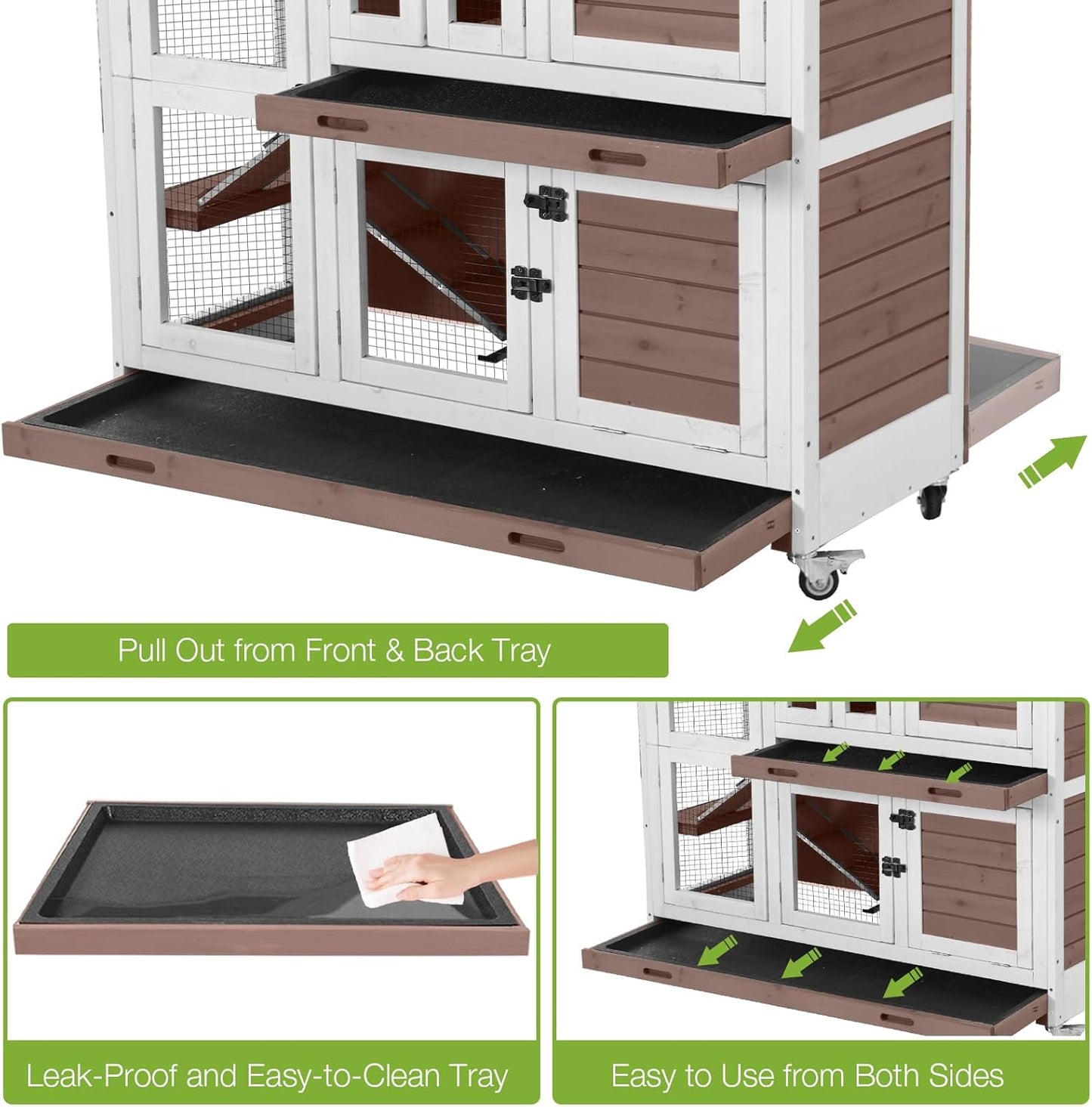 GUTINNEEN Large Rabbit Hutch Wooden Bunny Cage Indoor with Chew-Proof Ramp, 2-Story Guinea Pig Cages with Casters, Pull-Out Trays for Rabbits, Guinea Pigs, 47.2" L x 19.7" W x 42.1" H