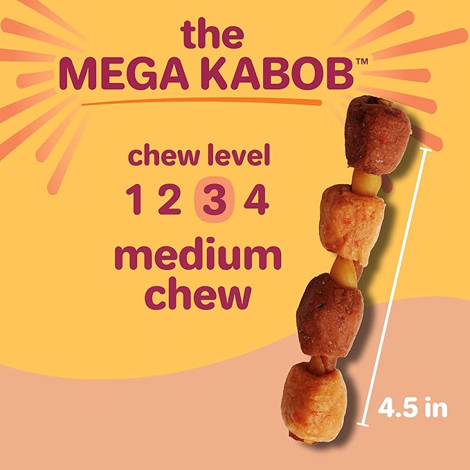 Hartz Oinkies Mega Kabobs with 100% Real Chicken Breast, Duck, Carrot & Sweet Potato Flavorful Beefhide-Free Natural Dog Treats, 8 Count