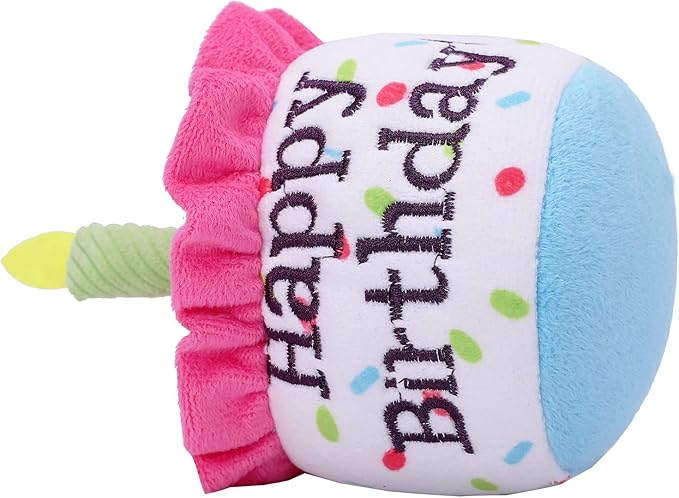 Dog Birthday Cake Toy, Happy Birthday Cake Shaped Squeaky Dog Toys for Medium & Large Dogs Funny Dogs Gifts Plush Dog Party Toys, Large, Pink