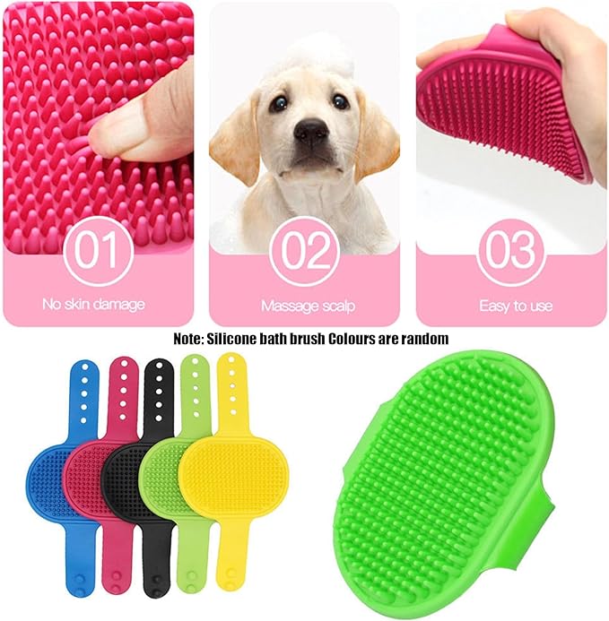 Adjustable Multifunctional Anti-Bite Shower Net, Cat Grooming Mesh Bag, Cat Bath Brush and Pet Finger Toothbrush (B-Pink)