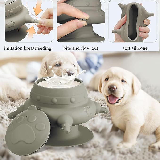 Puppy Milk Feeders for Multiple Puppies Kitten Feeding Bowl with 4 Nipples Silicone Nursing Bottle 235ml Food Water Feeding Station for Small Pets