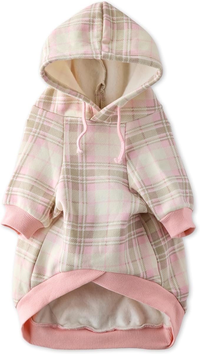 Pet Passion Rocky II - The Extra Comfy Hoodie, Organic Cotton and Recycled Poly Dog Hoodie Pet Coat Sweater for Small, Medium, Large Dogs, Pink Chesterfield Plaid, XX-Large