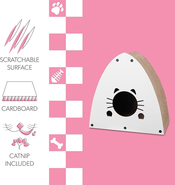 CSR1006G Koko 19" Modern Cardboard Triangle Cat Cave Scratcher with Catnip, Gray, 2-in-1 Corrugated Cat House Hideaway & Scratching Board for Cats, Durable Furniture Protector