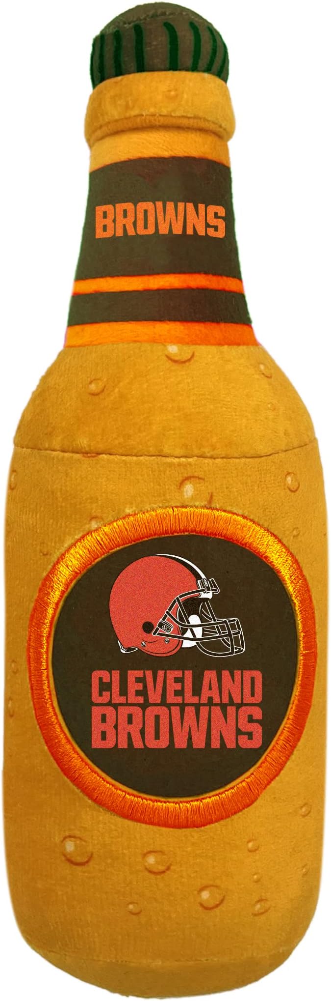 Pets First NFL Cleveland Browns Beer Bottle Plush Dog&CAT Squeak Toy-Cutest Stadium SODA Bottle Snack Plush Toy for Dogs&Cats with Inner Squeaker & Beautiful Football Team Name/Logo 10 x 3 x 3 Inches