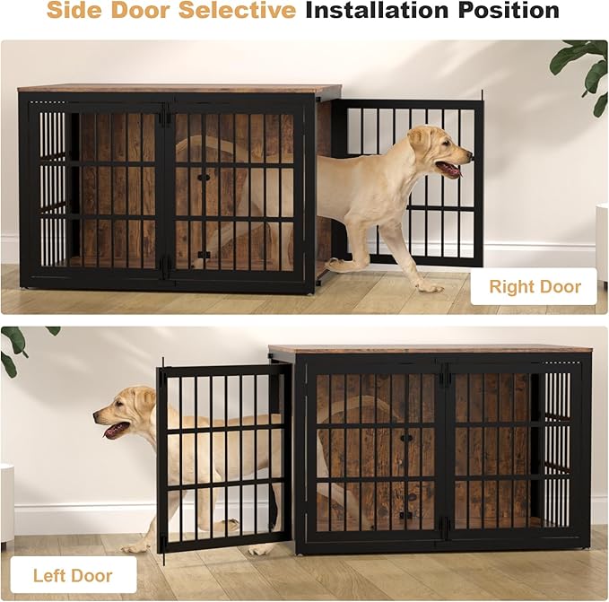 41" Heavy Duty Dog Crate Furniture, Wooden Dog Cage Kennel for Medium and Large Dogs, Dog Kennel Indoor with Side Door, Decorative Pet House End Table, Brown