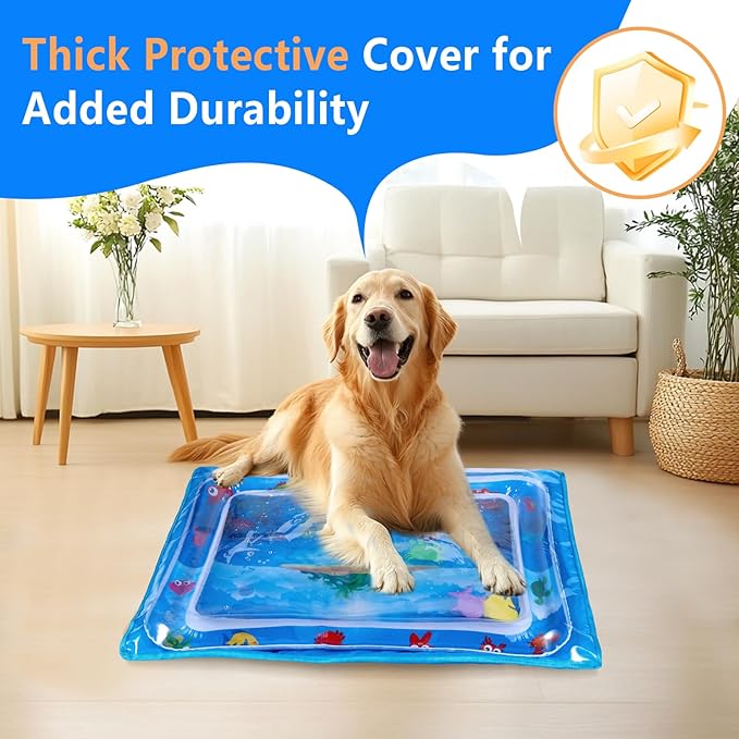 Extra-Thick Cat Water Mat with Protective Cover, Leak-Proof Interactive Water Sensory Play Bed for Indoor Cats & Kittens, 20x28 Inch, Summer Cooling Pet Pad