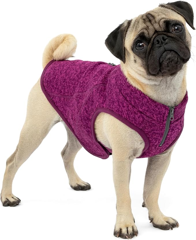 Kurgo Core Dog Sweater, Knit Dog Sweater With Fleece Lining, Cold Weather Pet Jacket, Zipper Opening for Harness, Adjustable Neck, Year-Round Sweater for Small Dogs (Heather Violet, X-Small)