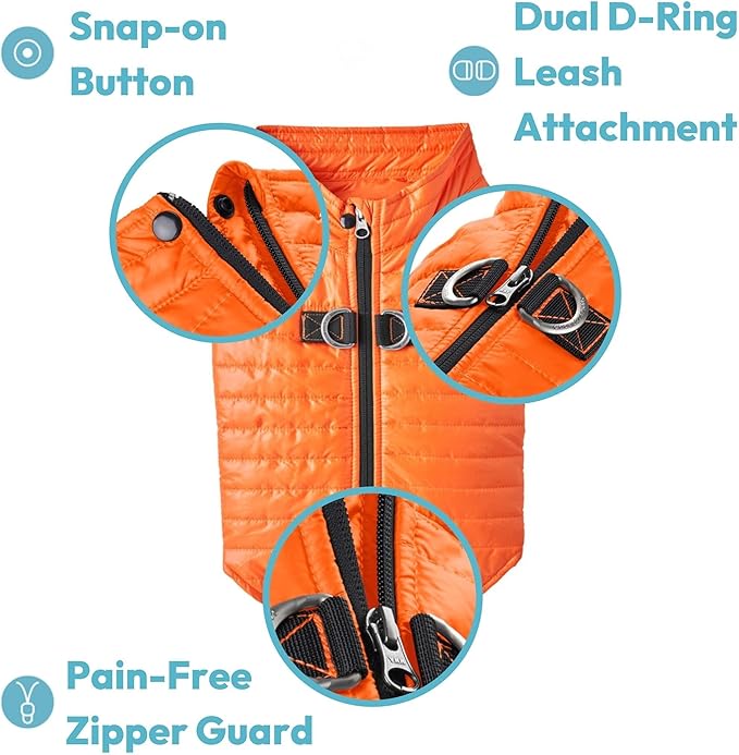 Gooby Puffer Vest - Blue, X-Small - Ultra Thin Zip Up Windbreaker with Dual D Ring Leash - Water Resistant Dog Sweater Coat for Small Dogs
