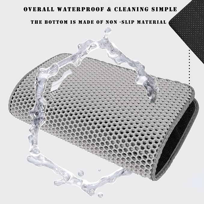 HCY&WLD Cat Litter Mat, 45x26/35x24/30x22/24x18 Inch Double Layer Cat Litter Box Mat, EVA Non-Slip, Waterproof Urine Proof Cat Litter Catcher Mat, Easy Clean Scatter Control (35x24 Inch, Black)