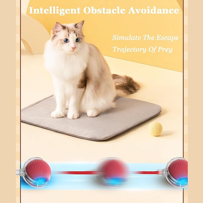 Smart Motion Pet Ball V2, Smart Interactive Rolling Pet Ball, Automatic Obstacle Avoidance ＆ Quiet Cat Toy with a Long Tail, The Ultimate Boredom-Buster for Both Cats and Dogs (Gray)