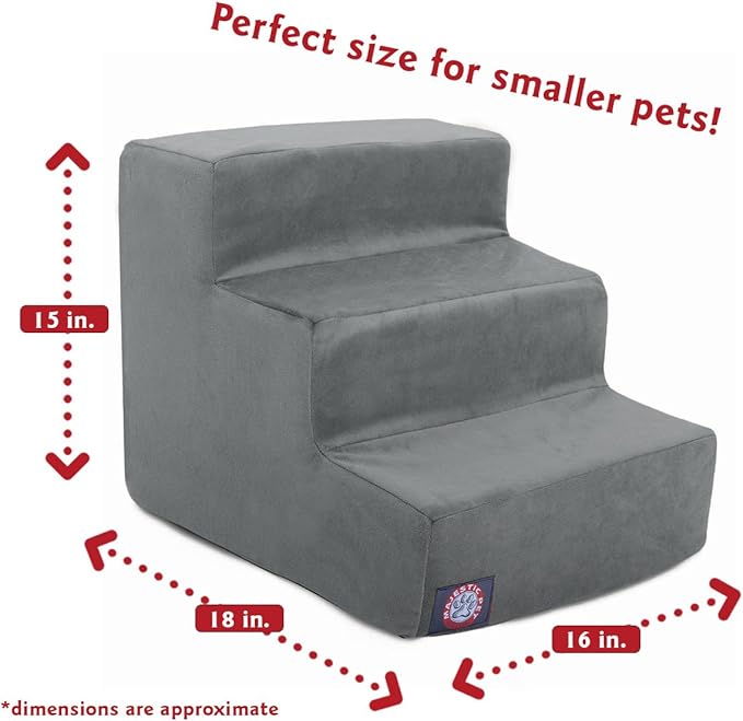 Majestic Pet 3 Step Portable Dog Stairs for Small Dogs to get on Bed Supports 25 lbs or Less – Dog Steps for High Bed with Machine Washable Cover – Pet Stairs for Cats Suede Rust