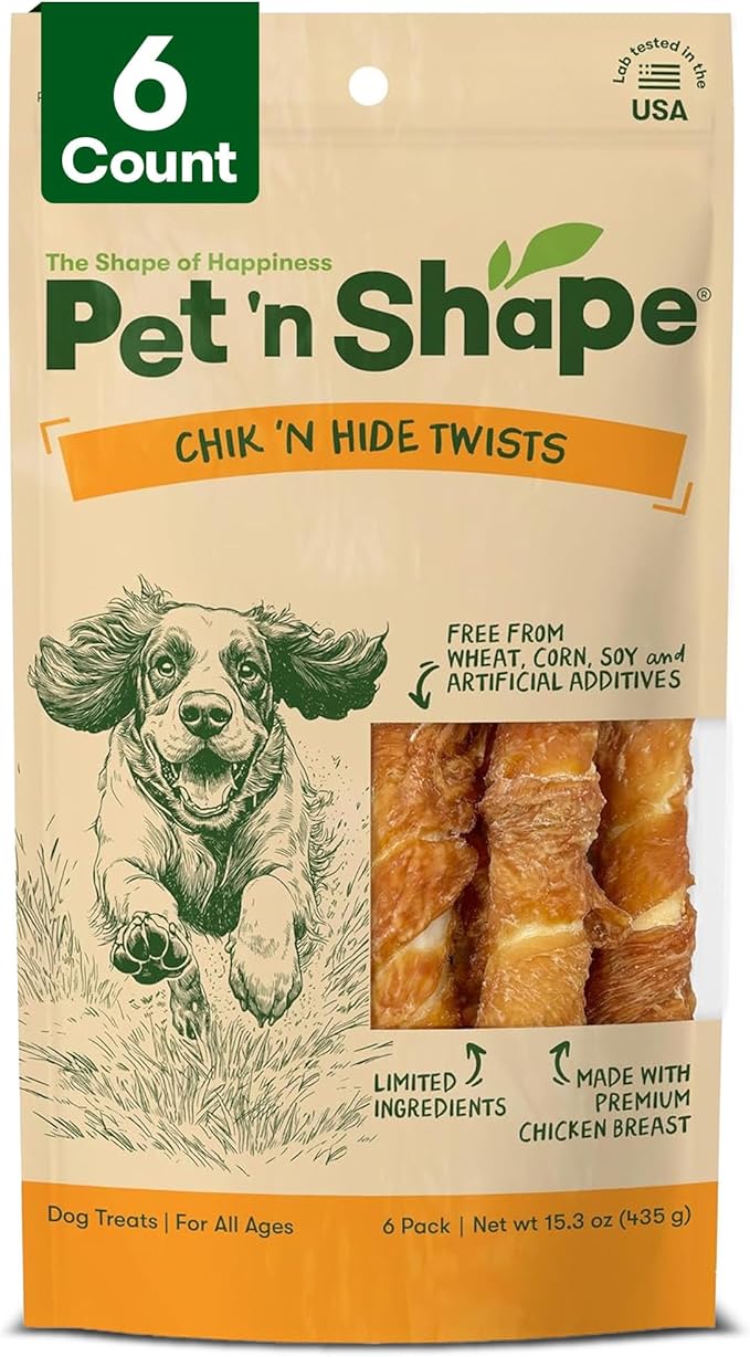 Pet 'n Shape Chik 'n Hide Twist - Chicken Wrapped Rawhide Natural Dog Treats, Large, 6 Count