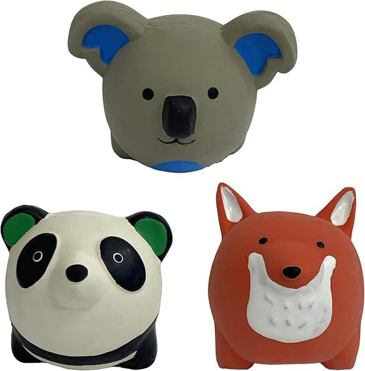 Multipet MiniPet Latex Round Animals 2.5" Dog Toy (3 Pack Bundle)